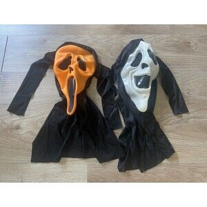 Vintage Easter Unlimited Orange & White Ghost Face Scream Halloween Mask - Lot 2
